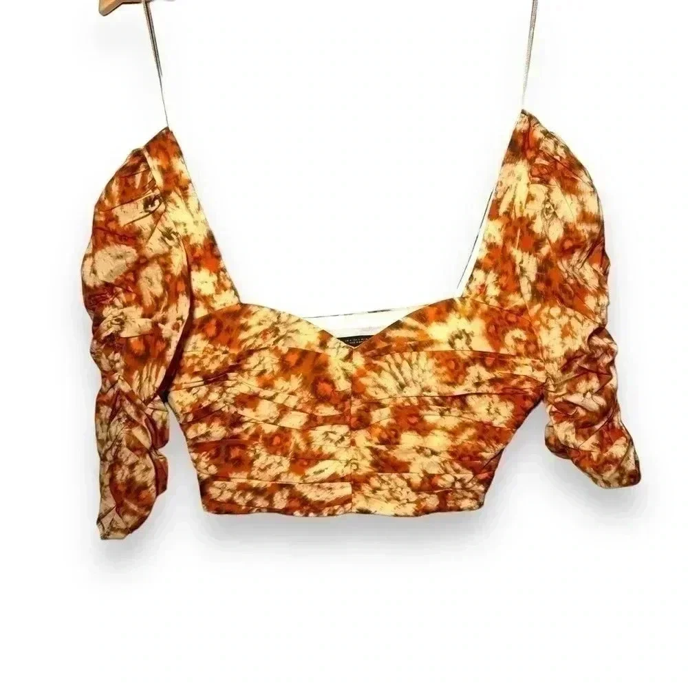 NWOT Zara Geometric Floral Print Cotton  Cropped Top S - Picture 2 of 8